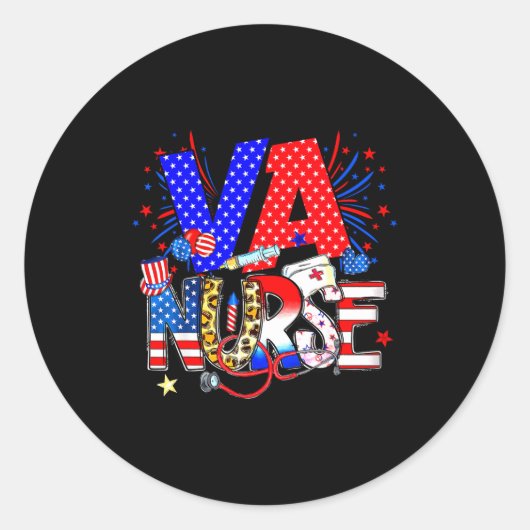 Va Nurse 4th Of July American Flag Stethoscope Runder Aufkleber (Vorderseite)