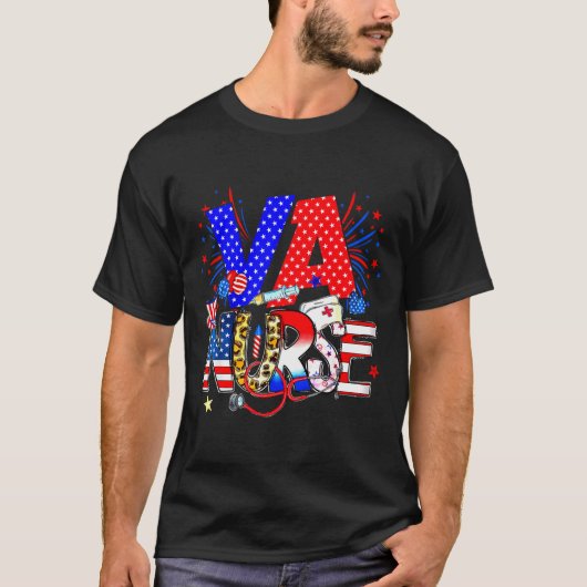 Va Nurse 4th Of July American Flag Stethoscope T-Shirt (Vorderseite)
