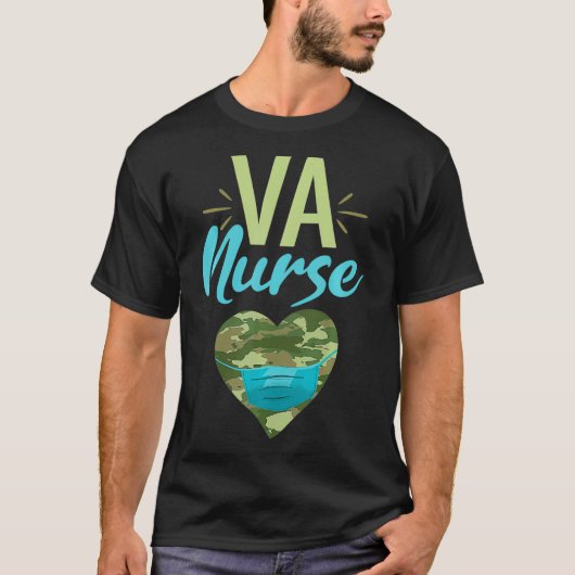 Va Nurse Heart Camouflage Camouflage Facemask Rn T-Shirt (Vorderseite)