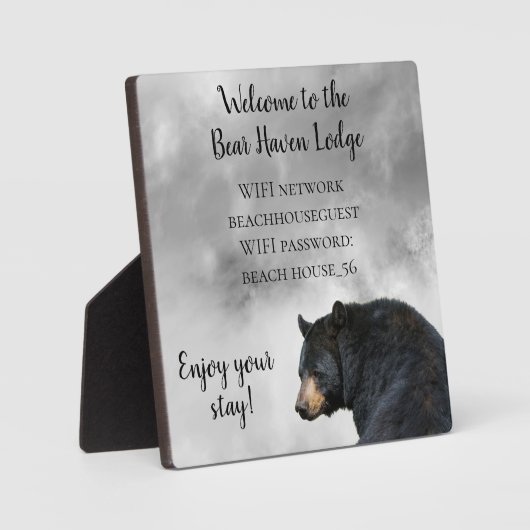 Vacation Cabin Bear Lodge Zuhause WIFI Information Fotoplatte (Vorderseite)