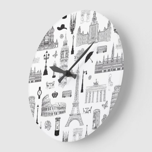 Vacation in Europe Pattern Große Wanduhr (Winkel)