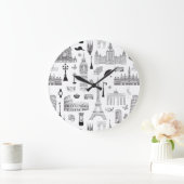 Vacation in Europe Pattern Große Wanduhr (Zuhause)