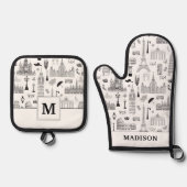 Vacation in Europe Pattern Ofenhandschuh & Topflappen-Set (Vorderseite)