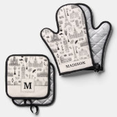 Vacation in Europe Pattern Ofenhandschuh & Topflappen-Set (Vorderseite/Rückseite)