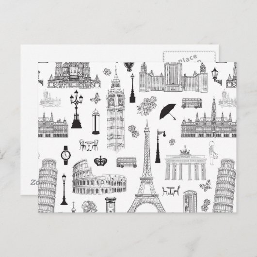 Vacation in Europe Pattern Postkarte (Vorne/Hinten)