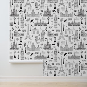 Vacation in Europe Pattern Tapete