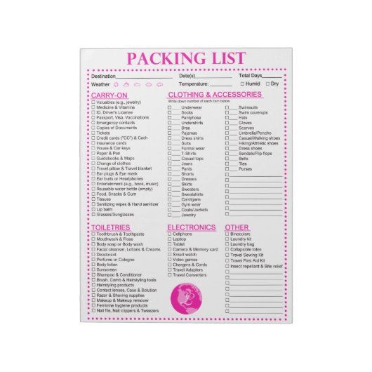 Vacation Packing List, Personalized Globe Monogram Notizblock (Rotiert)
