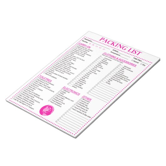 Vacation Packing List, Personalized Globe Monogram Notizblock (angewinkelt)