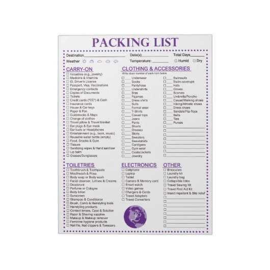 Vacation Packing List, Personalized Globe Monogram Notizblock (Rotiert)