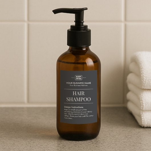 Vacation Rental Black Monogram Hair Shampoo Label Lebensmitteletikett