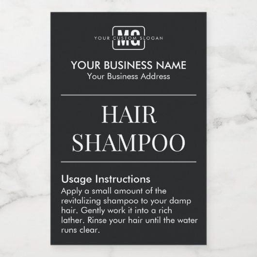 Vacation Rental Black Monogram Hair Shampoo Label Lebensmitteletikett (Einzelnes Label)