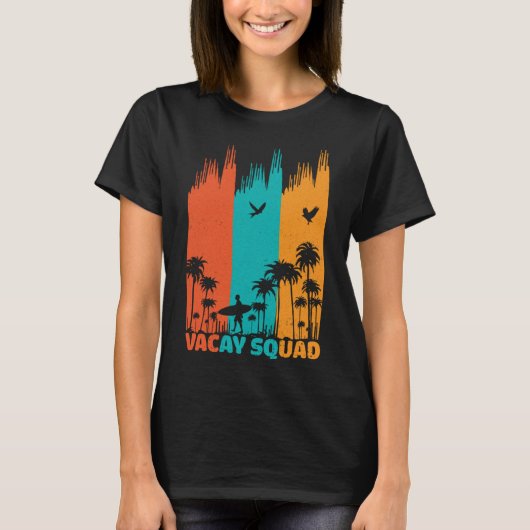 Vacay Squad Retro Surfing Summer Palm Tree Family T-Shirt (Vorderseite)