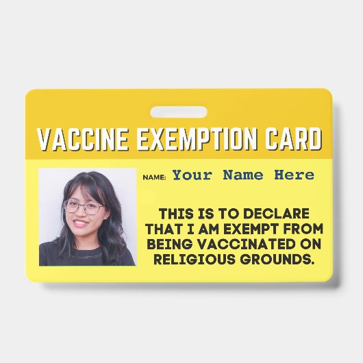 Vaccine Religious Exemption Card ID Abzeichen Ausweis (Front)