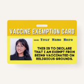Vaccine Religious Exemption Card ID Abzeichen Ausweis (Vorderseite)