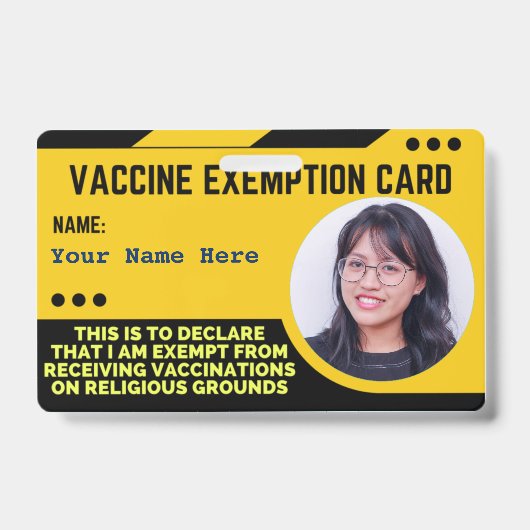 Vaccine Religious Exemption Card ID Abzeichen Ausweis (Front)