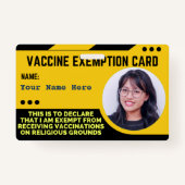 Vaccine Religious Exemption Card ID Abzeichen Ausweis (Vorderseite)