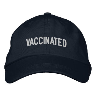 Vaccine, weißer Text-Marine blau Bestickte Baseballkappe