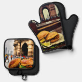 Vada Pav Bliss am Tor Indiens im Regen Ofenhandschuh & Topflappen-Set (Vorderseite/Rückseite)