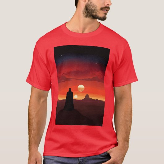 Vader Binary Sonnenuntergang vintage retro T-Shirt (Vorderseite)