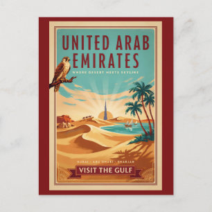 VAE Dubai Falke Wüstenillustration Reise Kunst Postkarte