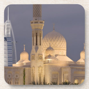 VAE, Dubai. Moschee am Abend mit Burj al Arab Getränkeuntersetzer