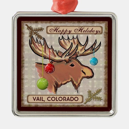 Vail Colorado künstlerische Elche Silbernes Ornament (Vorne)
