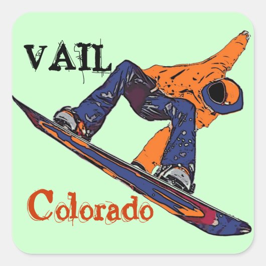 Vail Colorado Orangenblauer Snowboarder Sticker (Vorderseite)