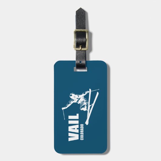 Vail Colorado Skier Gepäckanhänger (Vorderseite vertikal)