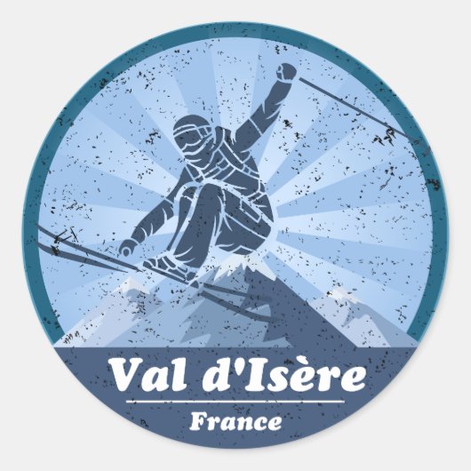 Val d’Isère Station de Ski - Skier Runder Aufkleber (Vorderseite)