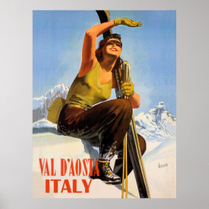 Val d'Aosta, Italien. Skifahrerin. Winterurlaub Poster