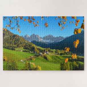 Val Di Funes-Dolomittal mit Herbst-Blätter Puzzle