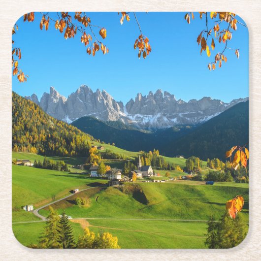 Val Di Funes-Tal mit Herbst verlässt Untersetzer (Vorderseite)