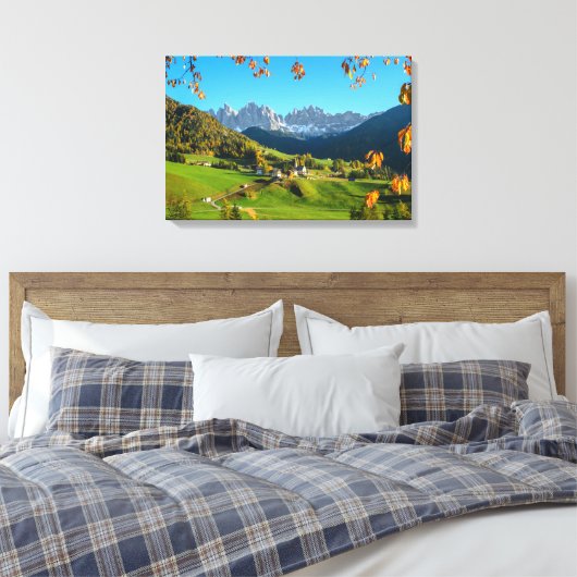Val di Funes Tal mit Herbstblättern Leinwand (Insitu (Schlafzimmer))