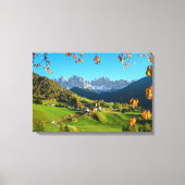 Val di Funes Tal mit Herbstblättern Leinwand (Vorderseite)