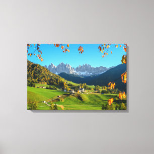 Val di Funes Tal mit Herbstblättern Leinwand