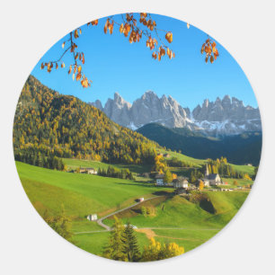 Val di Funes Tal mit Herbstlauben rund Aufkleber