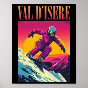 Val D'isere France Retro Snowboard Poster