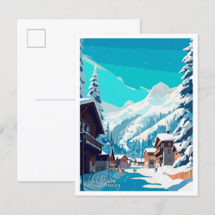 Val Disere Frankreich Kunst Vintage Reise Illustra Postkarte