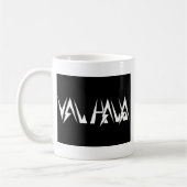 Val Halla SCHRIFTART-Logoweiß auf Schwarzem Kaffeetasse (Links)