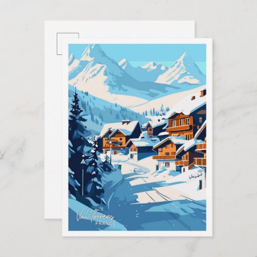 Val Thorens France Reisen Vintage Illustration Postkarte (Vorne/Hinten)