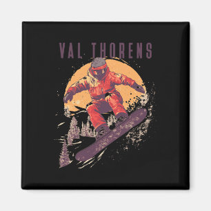 Val Thorens France Retro Snowboard Magnet