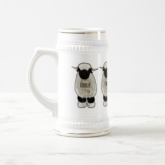 Valais Blacknose sheep cartoon illustration Bierglas (Links)