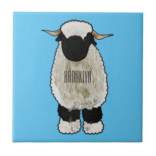 Valais Blacknose sheep cartoon illustration Fliese