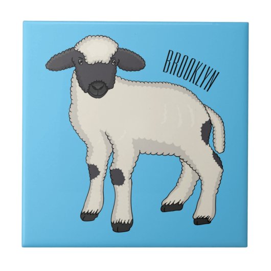 Valais Blacknose sheep cartoon illustration Fliese (Vorderseite)