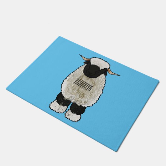 Valais Blacknose sheep cartoon illustration Fußmatte (Schrägansicht)