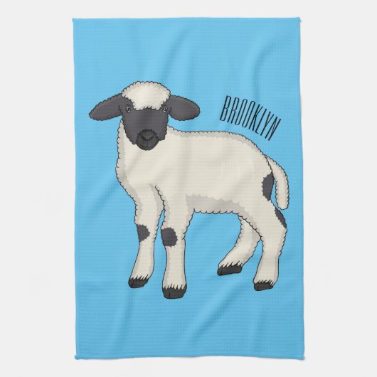 Valais Blacknose sheep cartoon illustration Geschirrtuch (Vertikal)