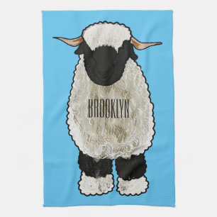 Valais Blacknose sheep cartoon illustration Geschirrtuch