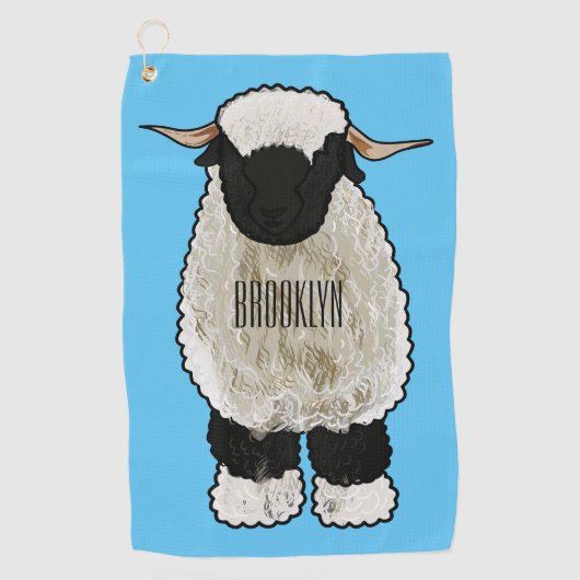Valais Blacknose sheep cartoon illustration Golfhandtuch (Vorderseite)