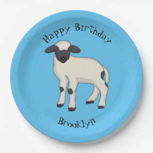 Valais Blacknose sheep cartoon illustration Pappteller
