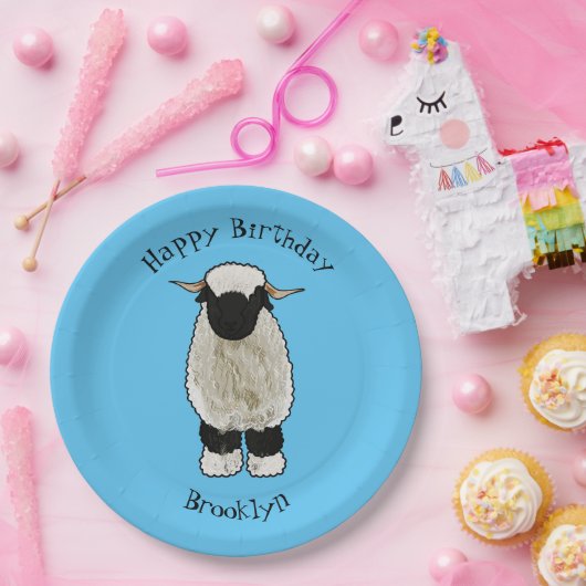 Valais Blacknose sheep cartoon illustration Pappteller (Party)